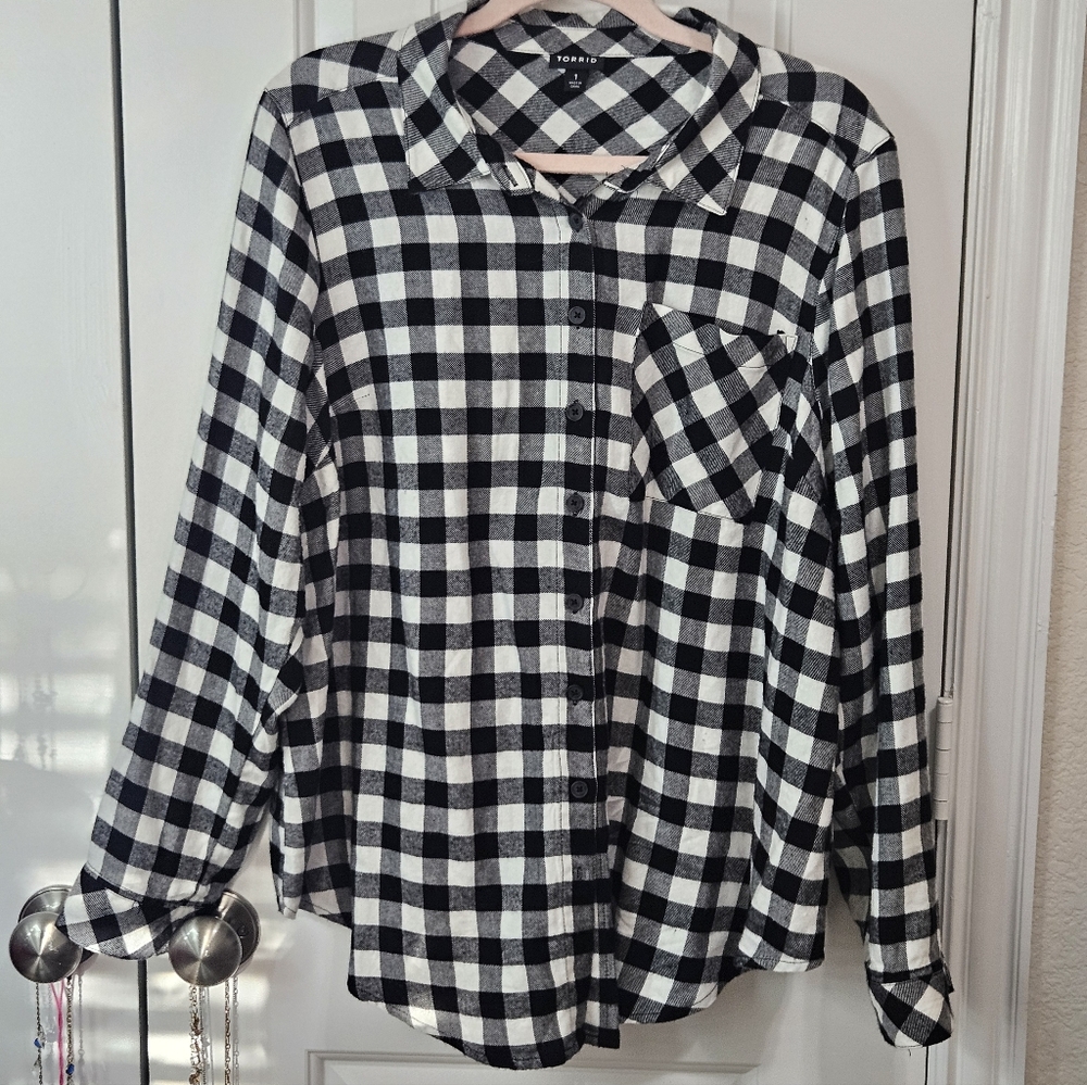 Torrid Buffalo Plaid Button-Up Shirt Light Flannel